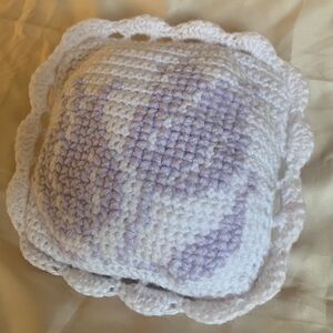 Handmade Crochet & Cross Stitch Flower Pillow
